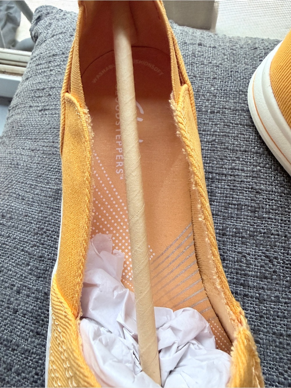 Clarks Women's Mustard Canvas Slip-On Loafers - Picture 7 of 10